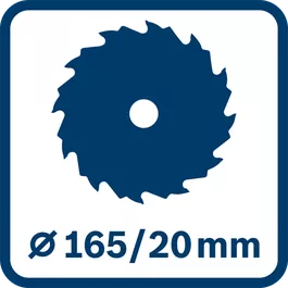 のこ刃径：165mmΦ、のこ刃取付穴径：20mmΦ 