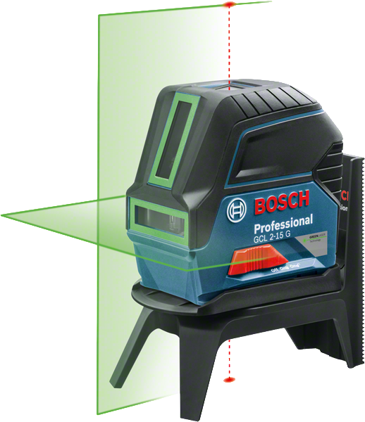 緑色のビームを備えたBosch GCL 2-15 G レーザー レベリング ツール。.