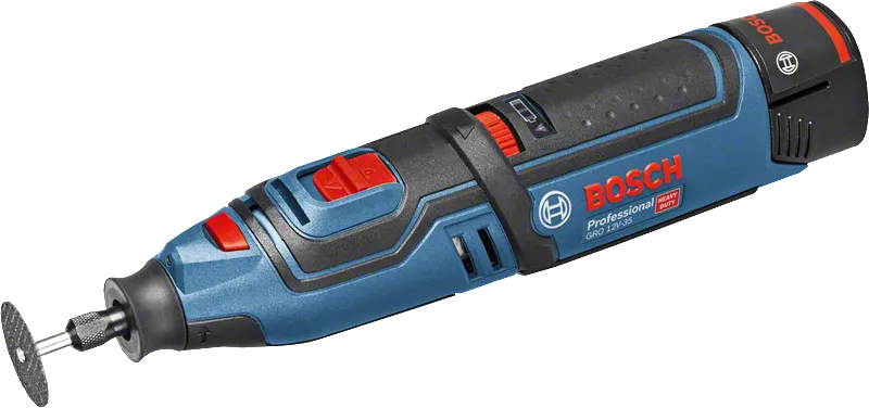 Bosch GRO 12V-35 コードレス回転工具、12V バッテリー。.