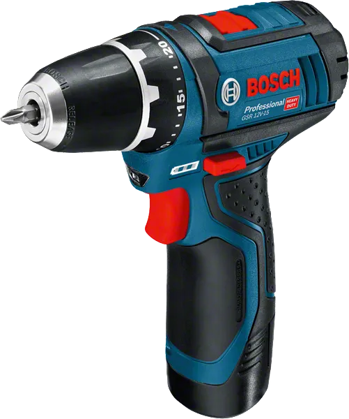 人間工学に基づいたグリップを備えたBosch GSR 12V-15 コードレス ドリル ドライバー。.