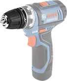 Bosch GSR 12V-15 FC コードレス ドリル (FlexiClick アダプター付き)。