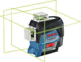 緑の線が付いたBosch GLL 3-80 CG レーザー レベリング ツール。.