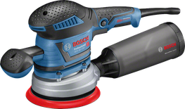 ダストボックスとサンディングディスクを備えたBosch GEX 40-150サンダー。.