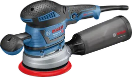 ダストボックスとサンディングディスクを備えたBosch GEX 40-150サンダー。.