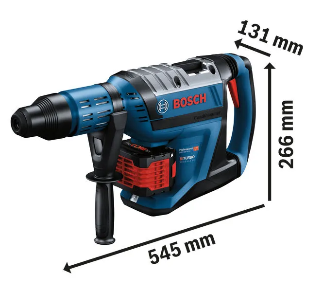 Bosch GBH 18V-45 C コードレス回転ハンマー、長さ 545 mm。