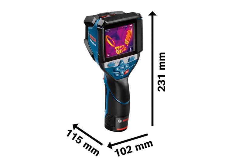 測定寸法付きのBosch GTC 600 C サーモカメラ。