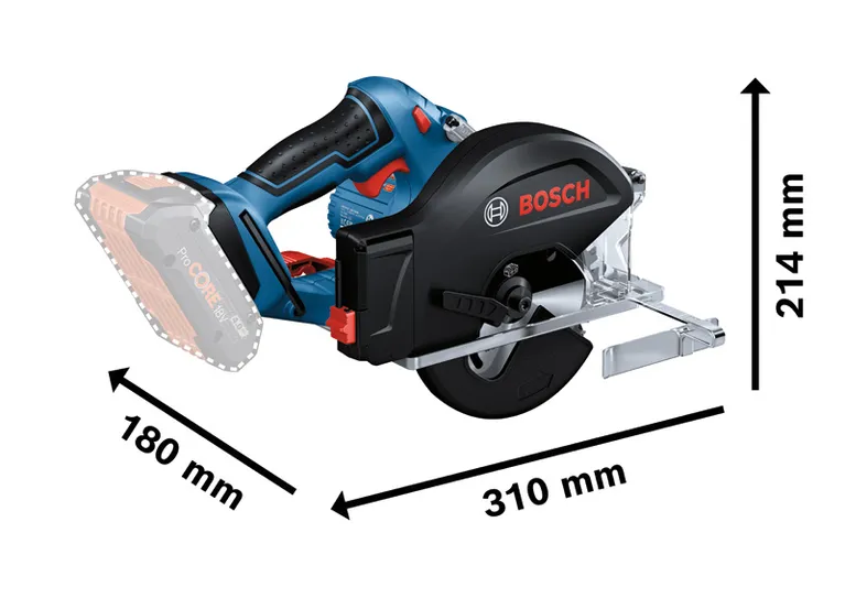 Bosch GKM 18V-50 コードレス丸鋸、136mm ブレード。.
