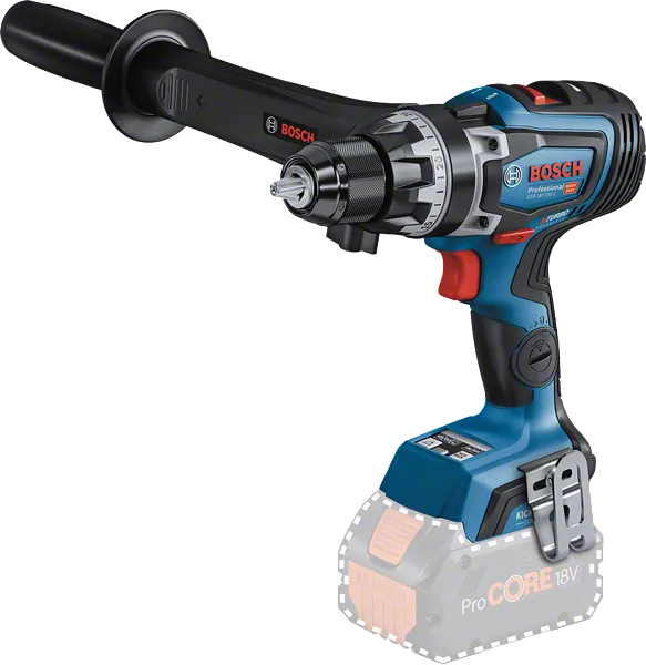 Bosch GSR 18V-150 C サイドハンドル付きコードレスドリル。.