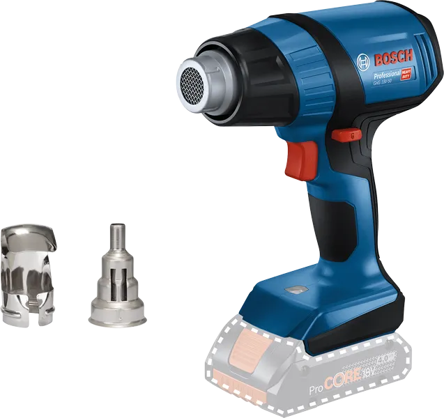Bosch GHG 18V-50 コードレス ヒートガン (ノズル付き)。.