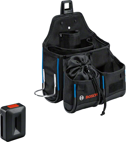 複数の収納ポケットを備えたBoschのツールポーチセット。.