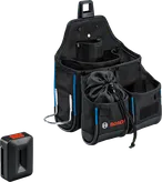 複数の収納ポケットを備えたBoschのツールポーチセット。.