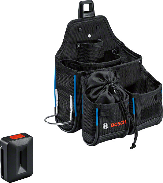 複数の収納ポケットを備えたBoschのツールポーチセット。.