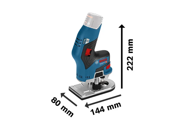 コンパクトサイズのBosch GKF 12V-8コードレスパームルーター。.