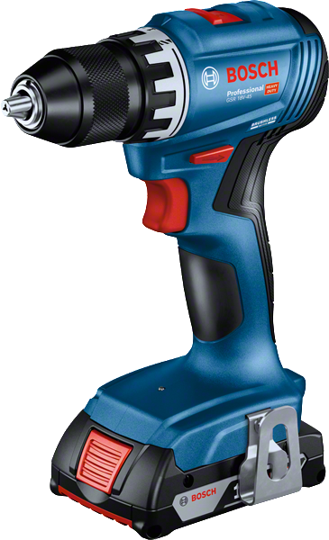 2Ah バッテリー搭載のBosch GSR 18V-45 コードレス ドリル。.