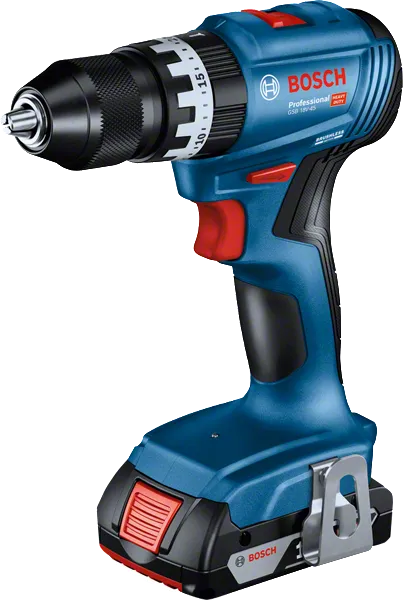 2Ah バッテリー搭載のBosch GSB 18V-45 コードレス ドリル。.