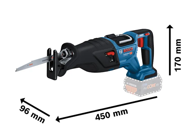 Bosch GSA 18V-28 レシプロソー、長さ 450 mm。.