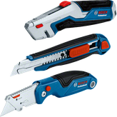 人間工学に基づいたグリップを備えたBoschの3 ピースユーティリティナイフセット。