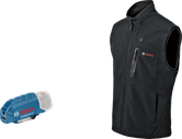 Bosch GHV 12+18V XA 加熱ベストと USB アダプター。.