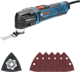 研磨および切断アクセサリを備えたBosch GMF 30-28 マルチツール。.