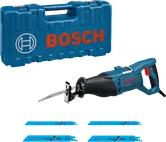 Bosch GSA 1100 E レシプロソー（ブレードとケース付き）。