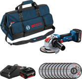 Bosch GWX 18V-8 コードレス アングル グラインダー キット (付属品付き)。
