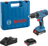 Bosch GSB 18V-21 コードレスドリルセット（ケース付き）。