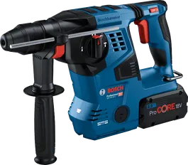 8Ah バッテリー搭載のBosch GBH 18V-28 C ロータリーハンマー。.