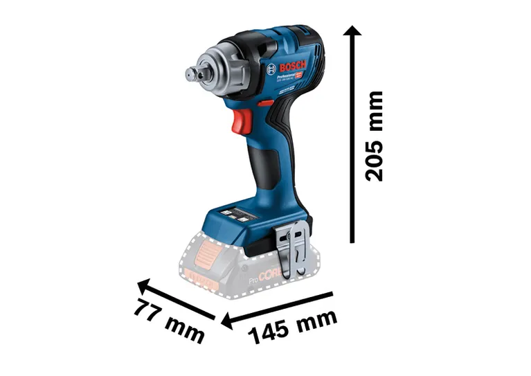 Bosch GDS 18V-330 コードレスインパクトレンチの寸法。.