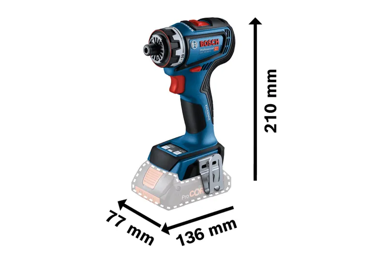 Bosch GSR 18V-90 FC コードレス ドリルの寸法を示します。.