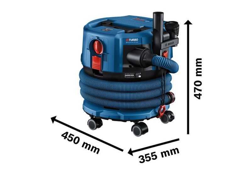 Bosch GAS 18V-12 MC コードレス集塵機（ホース付き）。.