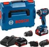 Bosch GSR 18V-90 FC コードレスドリルセット（ケース付き）。
