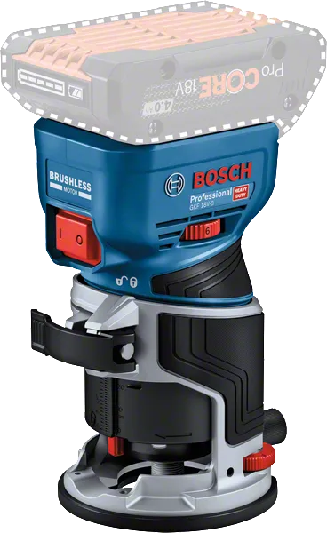 ブラシレスモーターを搭載したBosch GKF 18V-8 コードレスパームルーター。.