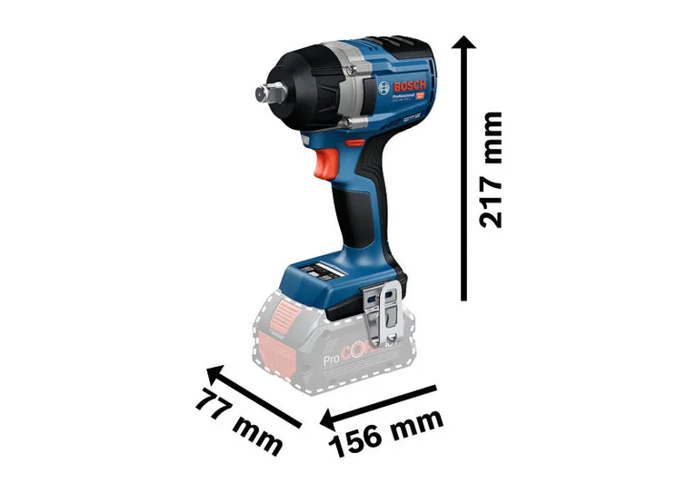 Bosch GDS 18V-750 C コードレスインパクトレンチの寸法。.