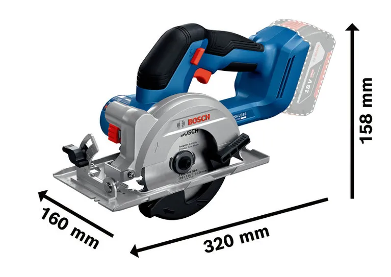ブラシレスモーターを搭載したBosch GKS 18V-44 コードレス丸鋸。.