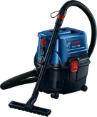 Bosch GAS 15 PS 湿式乾式抽出機（ホース付き）。