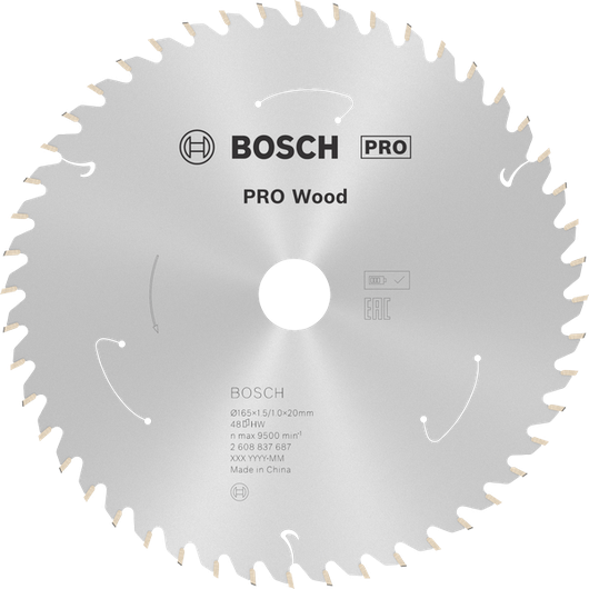 Bosch PRO Wood 165 mm 丸鋸刃、48 歯。.