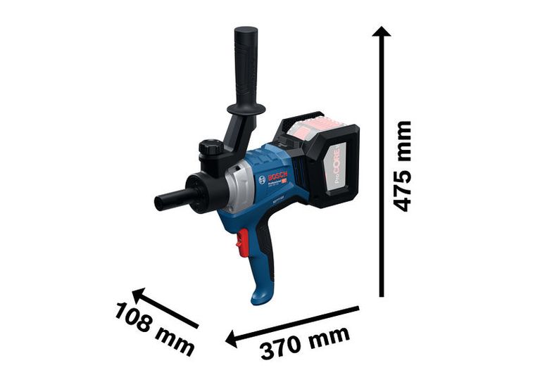 Bosch GRW 18V-120 撹拌機構の寸法。.