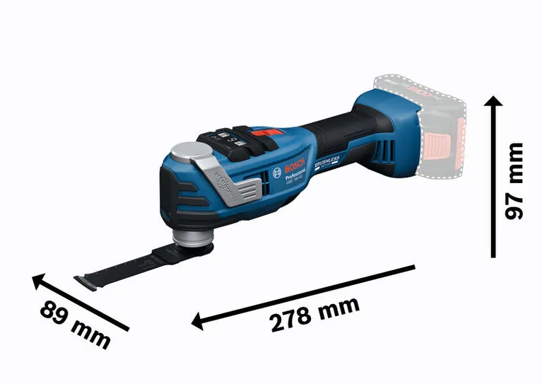 Bosch GMF 18V-40 コードレス マルチツールの寸法。.
