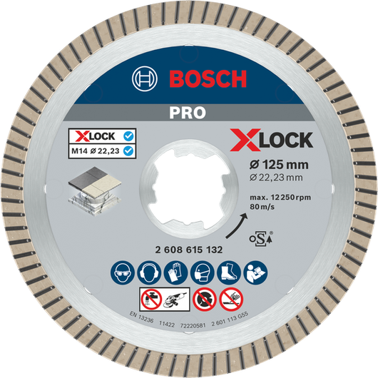 PRO Ceramic ダイヤモンドカッティングディスク タイル切断用のBosch PROセラミックX-Lockダイヤモンドディスク125 mm。.