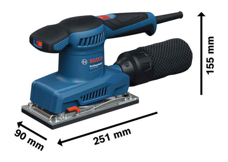 Bosch GSS 20-18 ダストバッグ付きオービタルサンダー。.