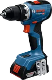 2Ah バッテリー搭載のBosch GSR 18V-65 コードレス ドリル。