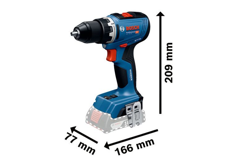 Bosch GSR 18V-65 コードレスドリル、コンパクトサイズ。.