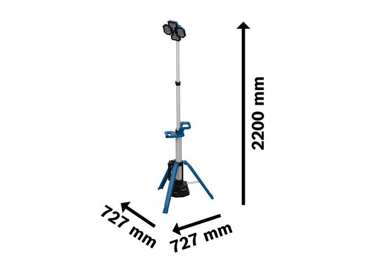 Bosch GLT18V-5000 コードレス現場ライト、三脚高さ 2200 mm。.