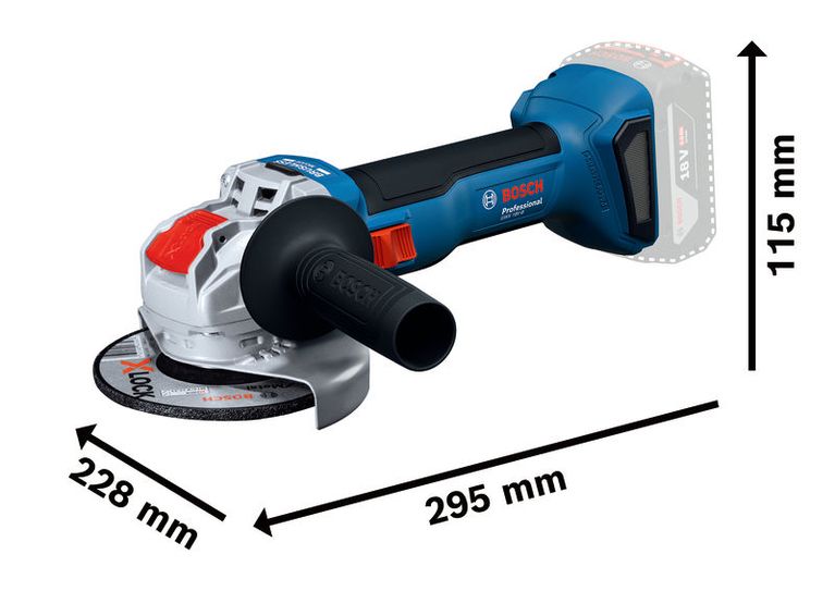 X-LOCK 機能を備えたBosch GWX 18V-8 アングルグラインダー。.