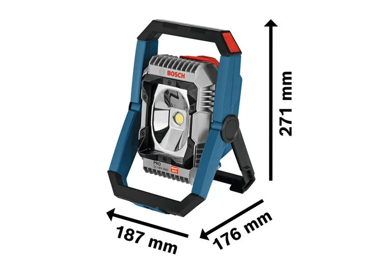 Bosch GLI18V-3000 コードレス現場ライトの寸法。.