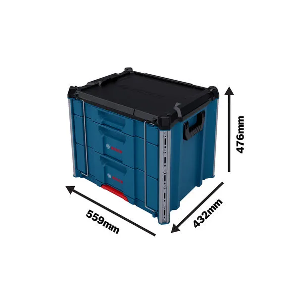 Bosch L-BOXX Contractor Drawer 3 キャリングケースの寸法を示します。.
