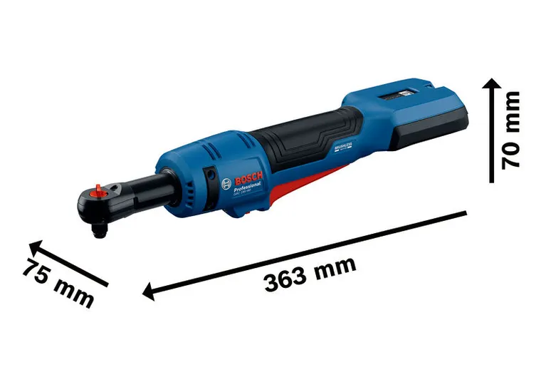 BoschGRC 18V-60 コードレスラチェットレンチ、全長363mm。