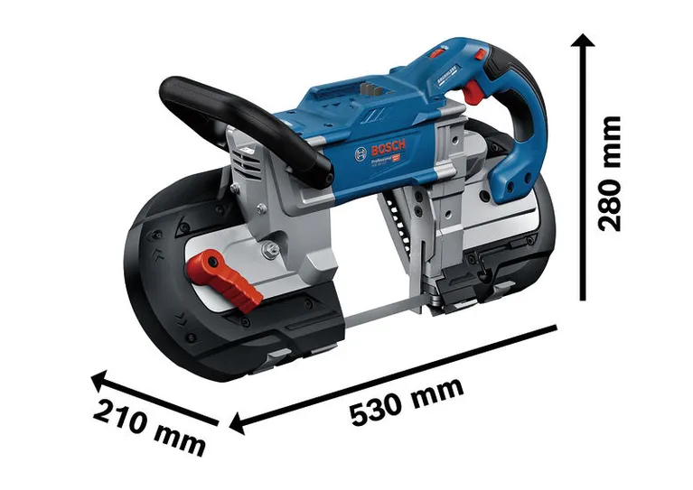 Bosch GCB 18V-127 コードレスバンドソーのサイズ寸法。