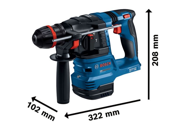 BoschGBH 18V-22 X コードレス回転ハンマー（ONECHUCK付き）、寸法は図示のとおりです。