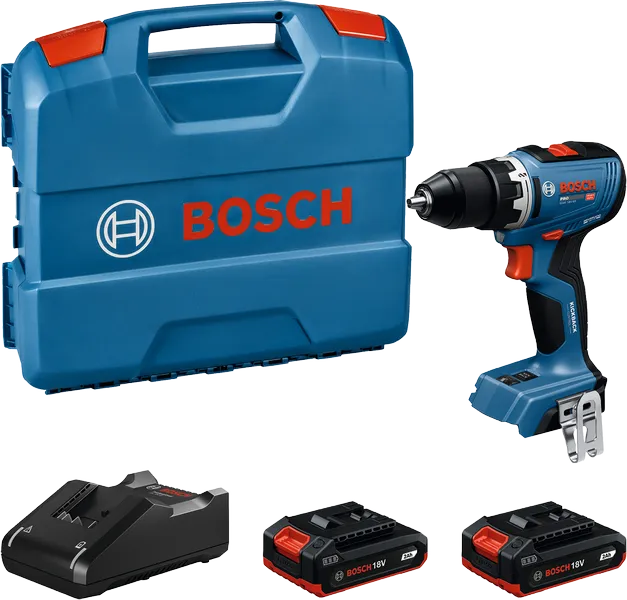 Bosch GSR 18V-65 コードレス ドリル セット (ケースとバッテリー付き)。